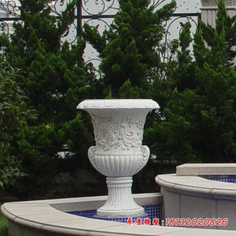 汉白玉欧式花纹浮雕石花盆