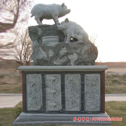 公园动物十二生肖猪石雕