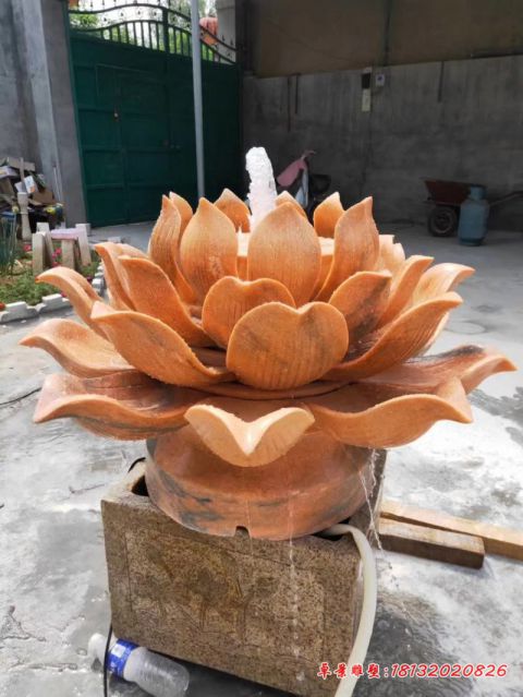 小区晚霞红喷水莲花石雕