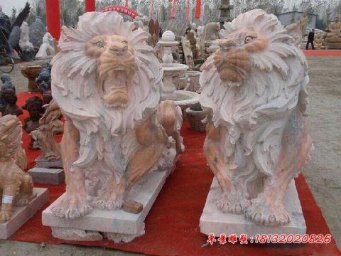 酒店门口晚霞红欧式石雕狮子