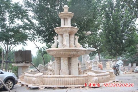 晚霞红仙鹤鲤鱼喷泉石雕