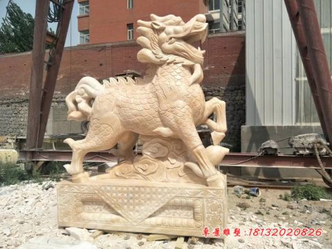 晚霞红祥云福禄麒麟石雕