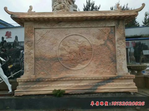 晚霞红祥云麒麟浮雕影壁