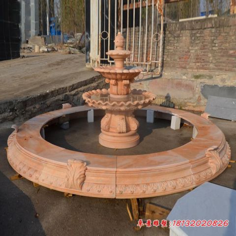 晚霞红小型三层石雕喷泉