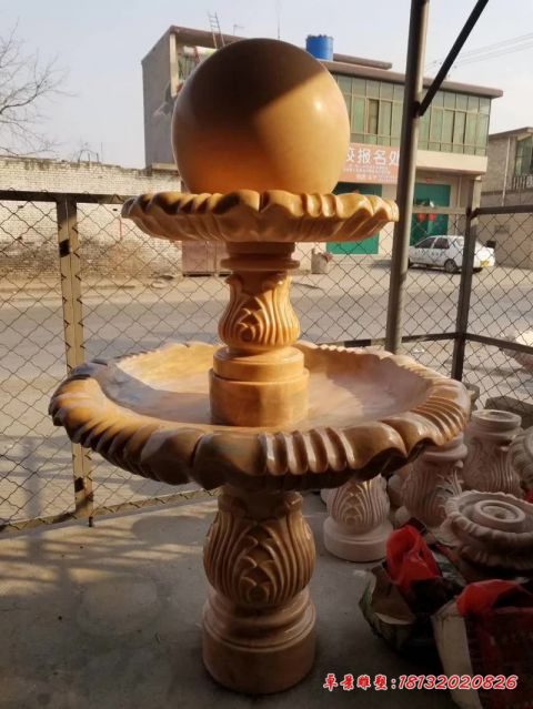 小型晚霞红双层风水球石雕