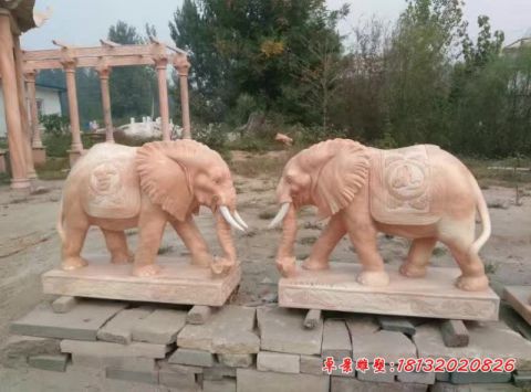 晚霞红元宝招财大象石雕