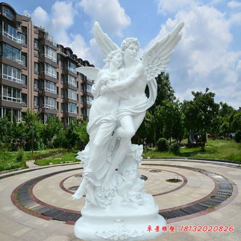 西方人物汉白玉丘比特和普赛克石雕