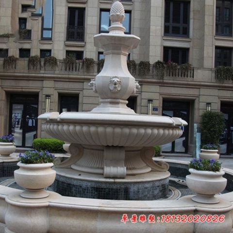 别墅大理石狮子头喷泉石雕