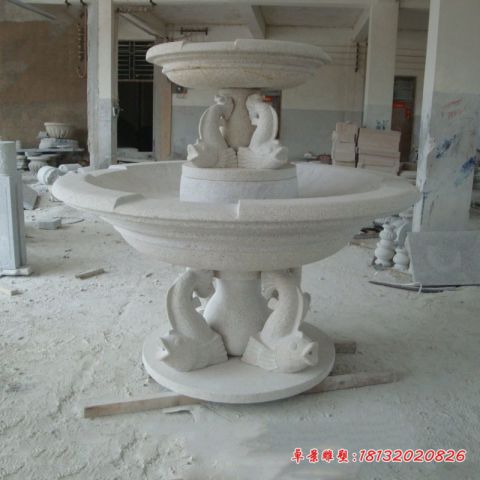 大理石喷水鱼双层喷泉石雕
