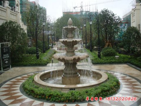 小区大理石三层喷泉石雕