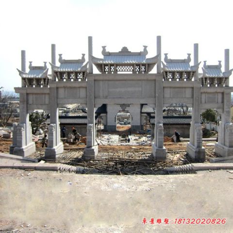 景区石雕五门五楼牌坊