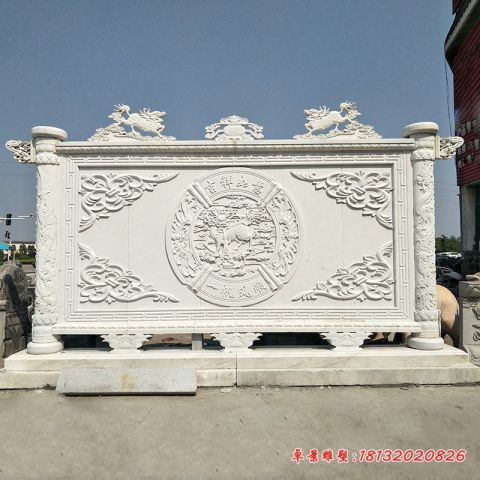 汉白玉吉祥如意麒麟浮雕石影壁