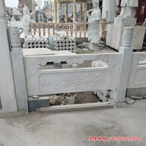 汉白玉牡丹浮雕石栏板