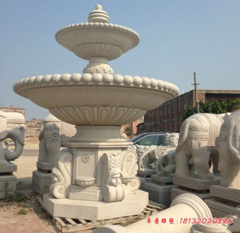 别墅汉白玉欧式双层喷泉石雕