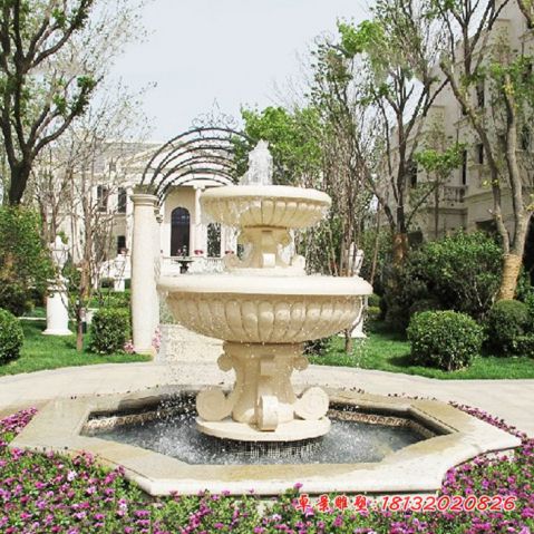 小区水景双层石雕喷泉