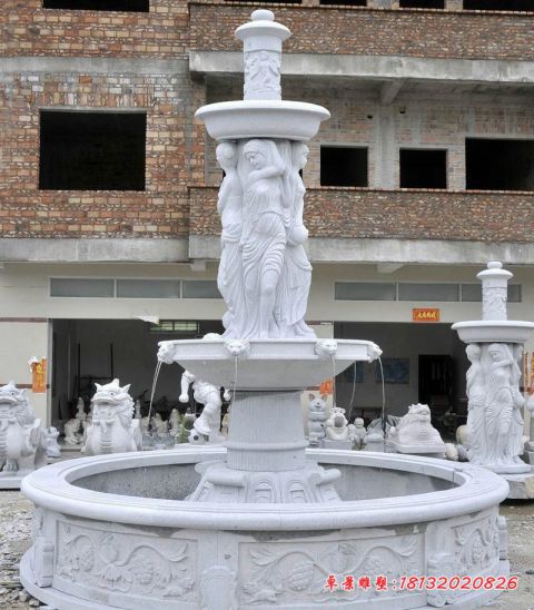 别墅汉白玉西方人物石雕喷泉