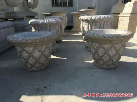 编织花纹花盆石雕