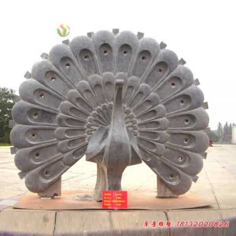 青石仿古开屏的孔雀石雕