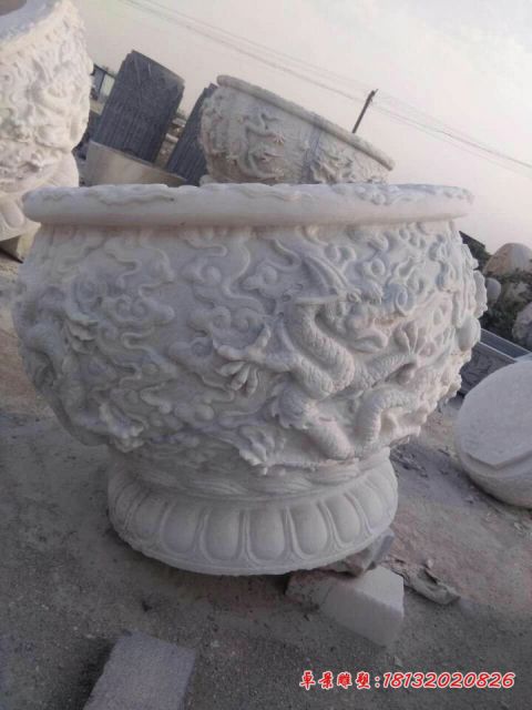 公园汉白玉水缸石雕