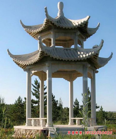 公园景观大理石双层凉亭石雕