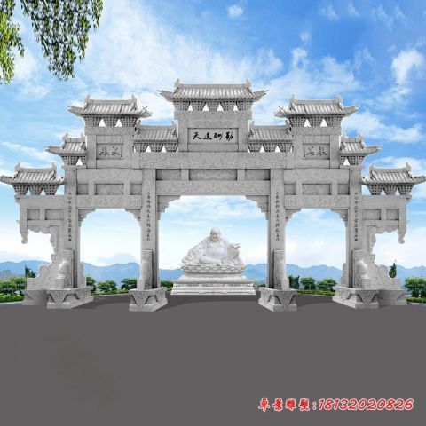 寺庙三门九楼牌坊石雕