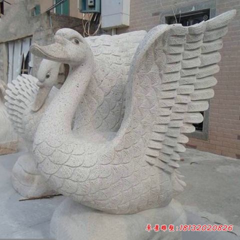 小区大理石展翅天鹅石雕