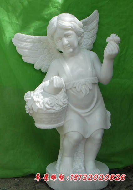 小区西方人物汉白玉小天使石雕