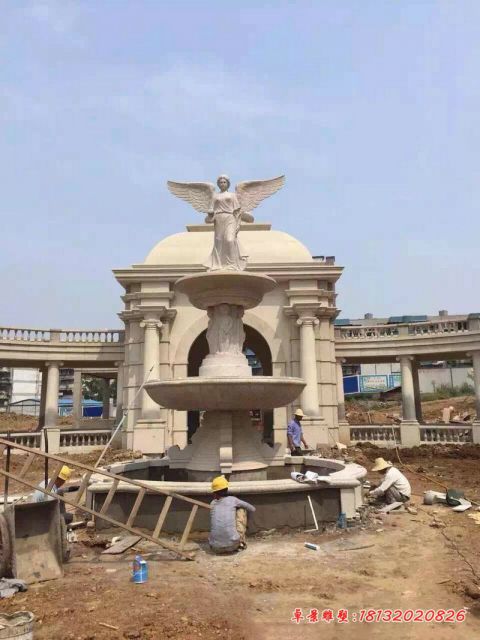 小区欧式天使喷泉石雕