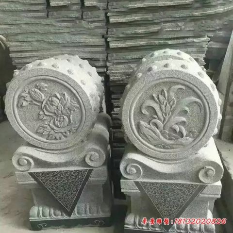 庭院大理石植物浮雕石门墩