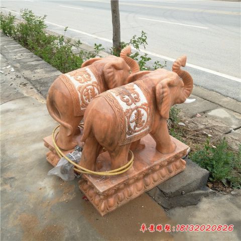 吉祥如意门前晚霞红大象石雕