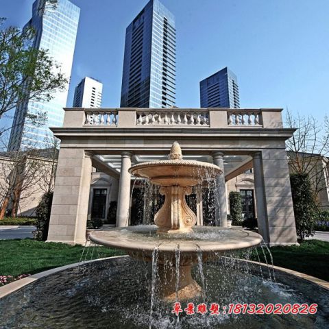 小区晚霞石雕喷泉