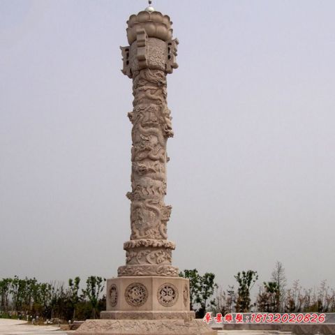 景区晚霞红大型龙柱石雕