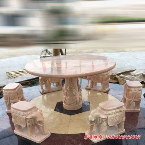 晚霞红小象桌凳石雕