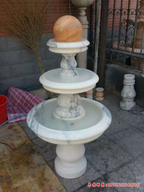 草白玉小型三层风水球石雕