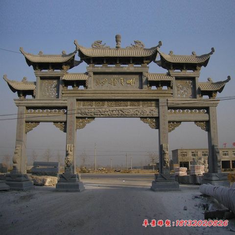 大理石仿古三门七楼石牌坊