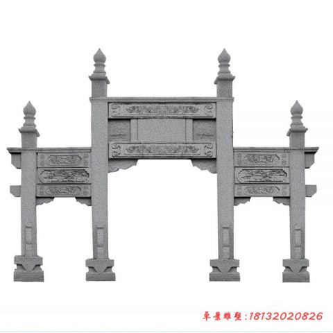 大理石简易三门冲天牌坊石雕