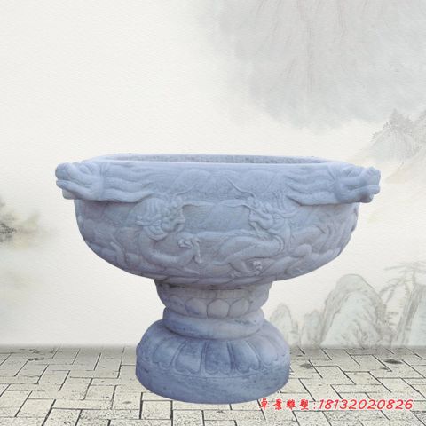 大理石龙浮雕水缸石雕