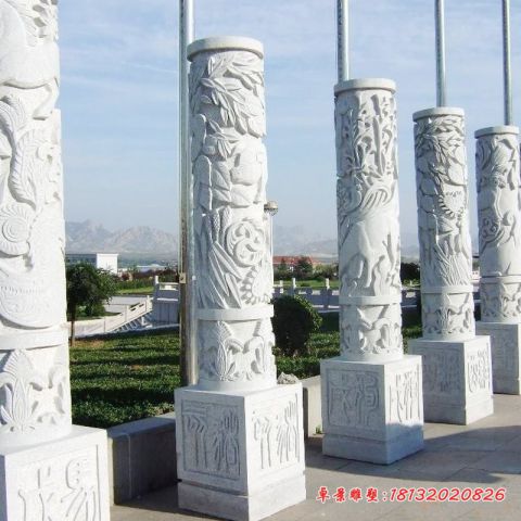 广场大理石十二生肖文化柱石雕