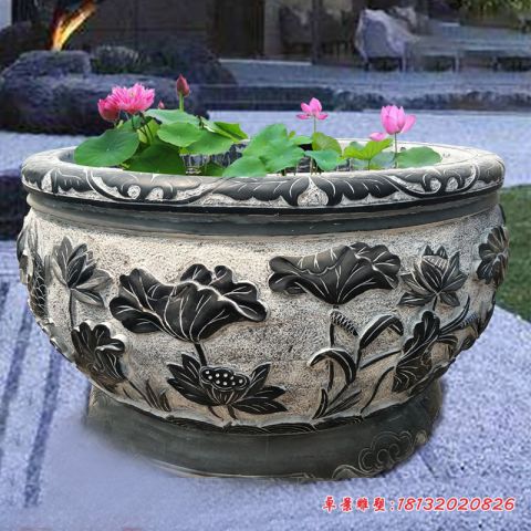 小区庭院仿古石水缸