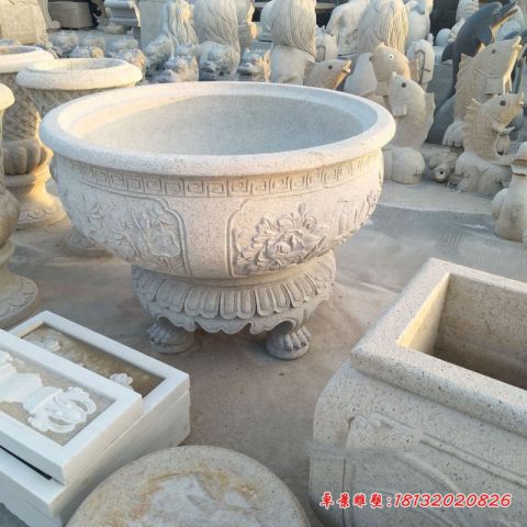 大理石花朵浮雕石水缸