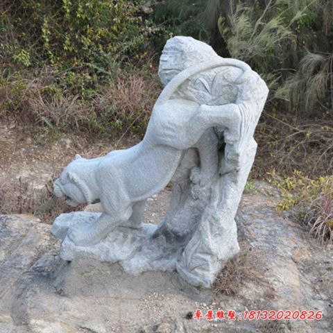 公园大理石老虎下山石雕
