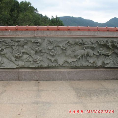 公园荷花仙鹤石浮雕壁画
