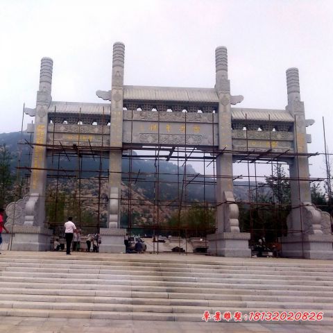 三间四柱山门牌坊石雕