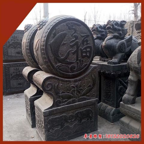 仿古福鱼浮雕石门墩