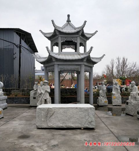 园林大理石双层六角石凉亭