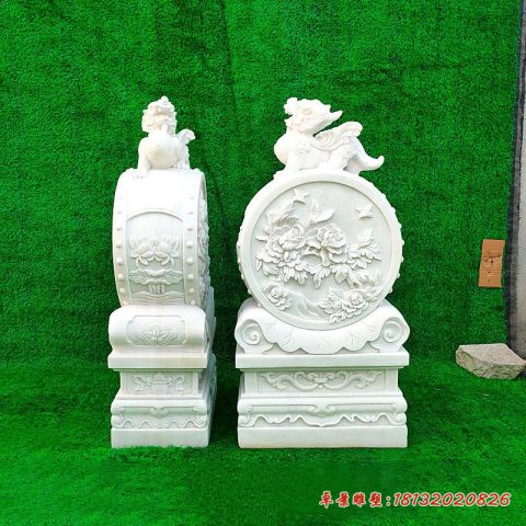 汉白玉貔貅牡丹石门墩