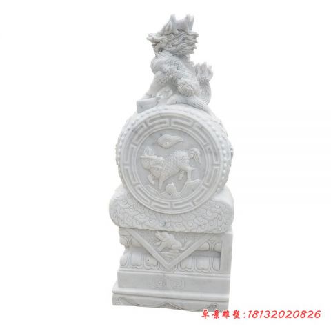 汉白玉麒麟石雕门墩
