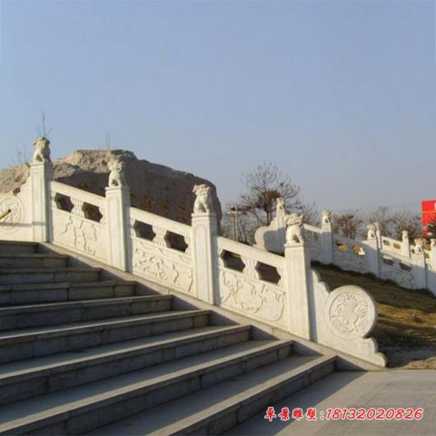 汉白玉麒麟柱头栏板石雕