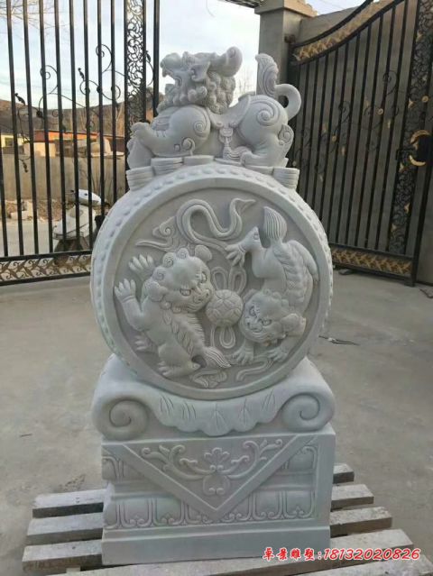 门前汉白玉招财貔貅石门墩