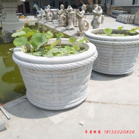 编织花纹水缸石雕
